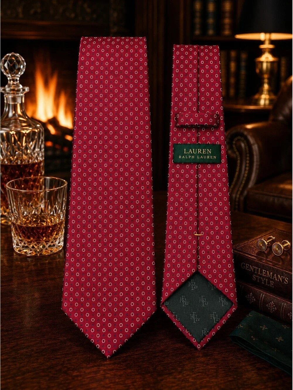 Lauren Ralph Lauren neck tie red geometric woven silk men's logo accent
